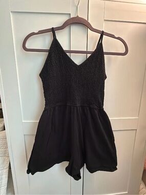 wild fable Black Smocked Romper with Spaghetti Straps